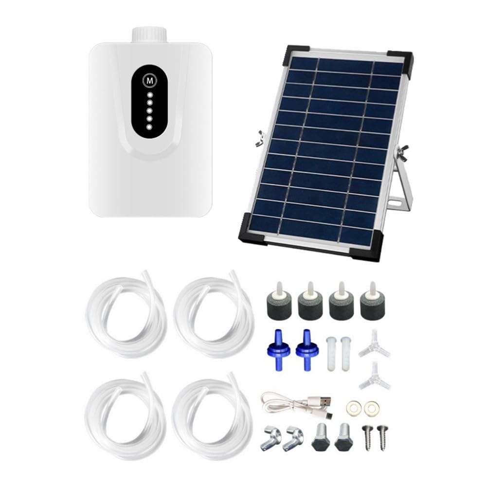 Pompa ad ossigeno solare per acquario, con pannello da 6 W e batteria da 6000 mAh, per doppia ricarica USB solare, aeratore silenzioso per stagni all'aperto
