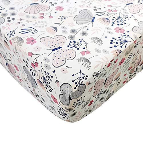 Brandream Butterfly Baby Crib Bedding Set Girls Farmhouse Floral Nursery Bedding Blanket Set Ruffle Pink Tassel Bedding 3 Pieces Cotton #TOP1