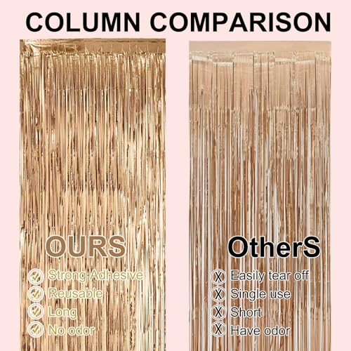 Image of 2 Pack 3.28 ft x 6.56 ft Tinsel Curtain Party-Streamers Party Decorations for Birthday Graduation Wedding Party Streamers. (Champagne Gold)