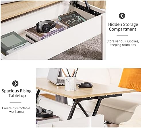 HOMCOM Lift Top Coffee Table with Hidden Storage Compartment, Lift Tabletop Pop-Up Center Table for Living Room