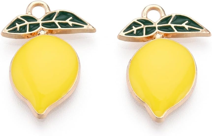 DanLingJewelry 100Pcs Yellow Lemon with Leaf Enamel Charms Imitation Food Fruit Dangle Charms for DIY Crafts Jewelry Making Necklace Bracelets