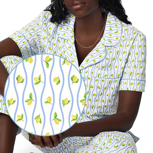 Image of Bed Head PJs Womens Matching Pajamas - Soft Organic Cotton Button Down PJ Shirt & Cropped Pants Set - Loungewear & Sleepwear