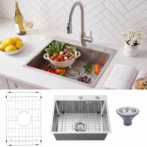 Image of Geetery 20 x 16 Inch Drop in Bar Sink, 9 inch Deep Single Bowl 304 Stainless Steel Top Mount Small Kitchen Sink Set with Grid Drain Strainer P-trap Drain Kit for Kitchen Island Prep Bar Rv Laundry Room