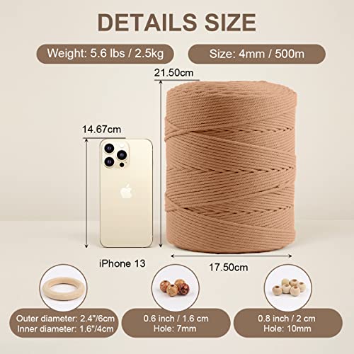 Image of ZUEXT Macrame Cord, Brick Red, 4mm x 547yds Cotton String Macrame Yarn
