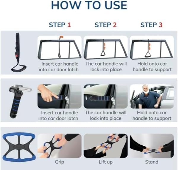3-in-1 Elderly Assistance Kit: Standing Aid Car Assist Grab Handle Gift for Seniors Handicap Accessories Portable Car Assist for Seniors, Disabled, Pregnant to Convenient Daily Living Travel. (Red) - Image 8