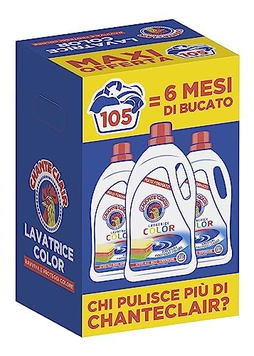 Chanteclair - Detersivo per Lavatrice Color, Ravviva e Protegge i Colori dei Capi, Pulito Impeccabile - 3 Flaconi da 1750 ml