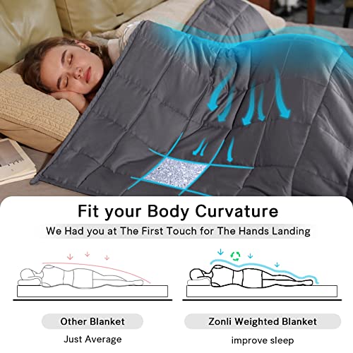 ZonLi Weighted Blanket for Adults (60"x80", 22lbs, Dark Grey) Queen Size High Breathability Cooling Heavy Blanket, Soft Material with Premium Glass Beads, All-Season, Easy Care