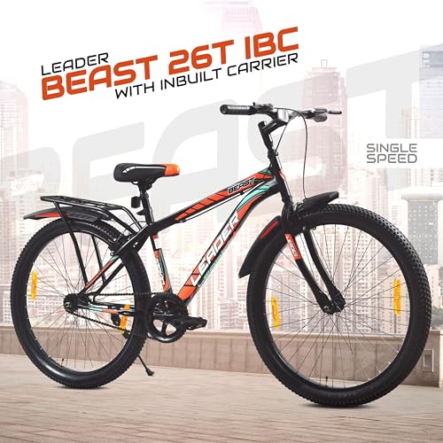 Leader Beast 26T IBC Premium City Bike Cycle with Inbuilt Carrier, Single Speed Cycle for Men, Matt Black - Ideal for Ages 10+, Rigid, 18 inches