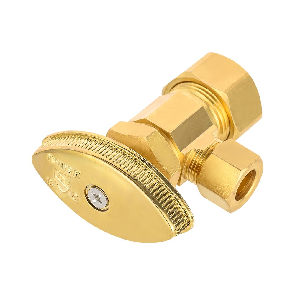 Confezione da 2 valvole di arresto ad angolo EFIELD 1/2" nominale (5/8" OD) compressione x 3/8" OD, multi-giro, ottone spazzolato
