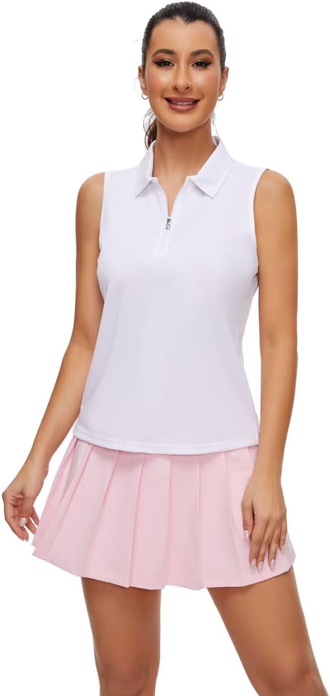Pdbokew Women's Polo Shirts Quarter-Zip Golf Shirts Sleeveless Tops - Image 2