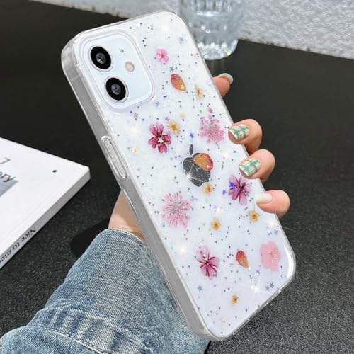 Coque iPhone 12 Pro transparente paillettes fleurs de cerisier rose - 6