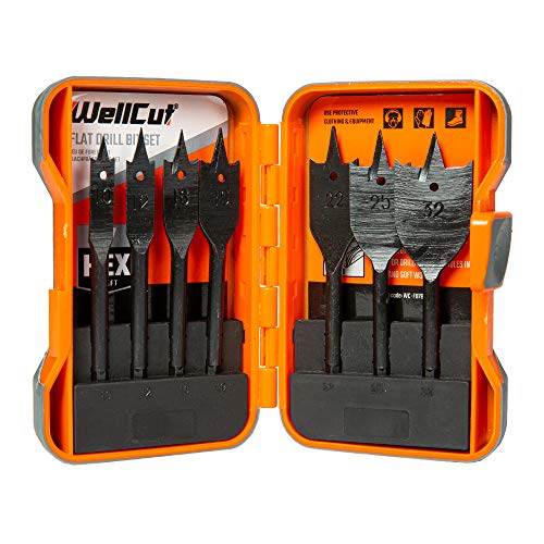 Flat Drill Bit 7-Pieces Set 10-32mm Ultra Sharp Drill Spade Bit Set With Storage Case Ideal For Woodworking, Tradesman, Electricians, Plumbers, WellCut 4 Flat Drill Bit 7-Pieces Set 10-32mm Ultra Sharp Drill Spade Bit Set With Storage Case Ideal For Woodworking, Tradesman, Electricians, Plumbers, WellCut - Image 4