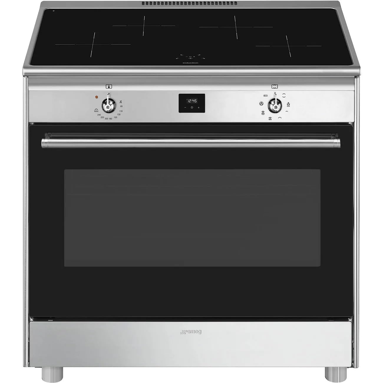Smeg CG90CIXT - Cucina induzione 4 fuochi con forno elettrico, 90x60 cm, Classe energetica A