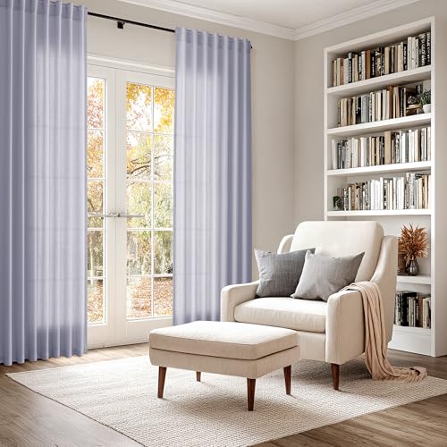 Image of Nanspring Lavender Purple Linen Curtains 96 Inches Long for Living Room Boho Decor Light Filtering Semi Sheer Curtain Back Tab Rod Pocket Modern Luxury Drapes for Bedroom Office 52x96, 2 Panels