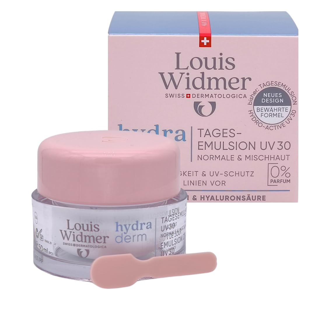 Louis Widmer hydraderm Tagesemulsion UV30 unparfümiert 2x 50 ml I für normale & Mischhaut I Anti-Ageing Tagespflege I Feuchtigkeit I Lichtschutzfaktor 30 I Spar-Set plus Pharma Perle give-away