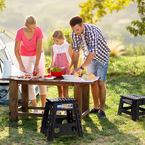 Acko 16 Inches Super Strong Folding Step Stool For Adults, Kitchen Stepping Stools, Garden Step Stool，Hold Up To 300Lb Heavy Duty Step Stools For Adults Black #TOP5