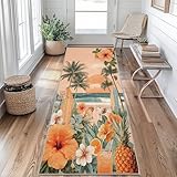 Tapis de Couloir Fleurs d'hibiscus Tropical Tapis de Passage Planche de Surf 50 x 100 cm Antidérapant et Lavable Interieur Rug pour Entree Couloir Salon Chambre à Coucher Cuisine WP&m207