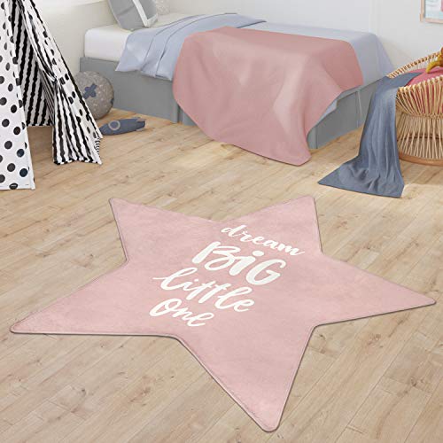 TT Home Alfombra Infantil Bebé Niños Niñas Forma Estrellas Dream Big, Color:Rosa, Tamaño:Ø 80t cm Cuadrado
