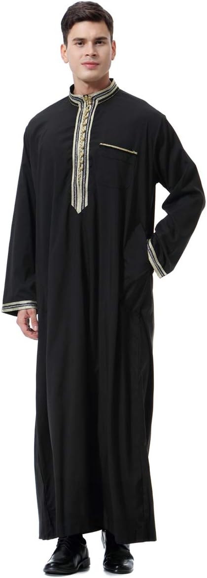 Amazon.co.jp: 男性 イスラム教徒のトーブ と 長袖 アラブウェア イスラム 紳士服 カフタン マキシ イスラム教徒 ジュバ ...
