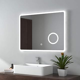 Sponsored Ad – EMKE Illuminated Bathroom Mirror with LED Lights - 800 x 600mm Wall Mounted Vanity Makeup Mirror with Shave...