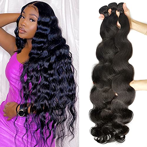 Brazilian Body Wave Human Hair Bundles Virgin Rrmy 24 26 28 Inch Human Hair Body Wave 3 Bundles Brazilian Hair Weave Bundles Natural Color Human Hair Extensions 3 Bundles (96-100g bundle)