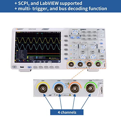 Image of OWON XDS3104E 4CH DSO Digital Oscilloscope, 100MHZ Bandwidth 1GS /s Digital Storage oscilloscope Support SCPI, and LabVIEW