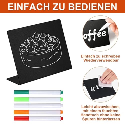 18 Kleine Kreidetafeln zum Beschriften,Mini Preisschilder Aufsteller,L-Tischschilder Buffet Schilder zum Beschriften Gastronomie Abwischbar für Nachrichtenschilder Hochzeit Party + 5 Stift,2 Tüchern