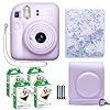 Fujifilm Instax Mini 12 Instant Camera Lilac Purple + Fuji Film Value Pack (40 Sheets) + Shutter Accessories Bundle, Incl. Compatible Carrying Case, Quicksand Beads Photo Album 64 Pockets