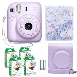 Fujifilm Instax Mini 12 Instant Camera Lilac Purple + Fuji Film Value Pack (40 Sheets) + Shutter Accessories Bundle, Incl. Compatible Carrying Case, Quicksand Beads Photo Album 64 Pockets