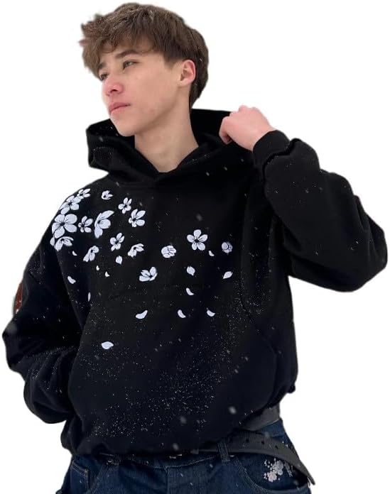 Men's and women's cherry blossom pattern three-dimensional embroidery zipper hooded sweatshirt y2k pullover