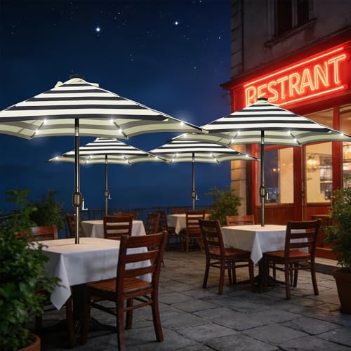 Blissun 7.5 ft Solar Umbrella, 18 LED Lighted Patio Umbrella, Table Market Umbrella, Black & Beige by Blissun - Used condition - Image 7