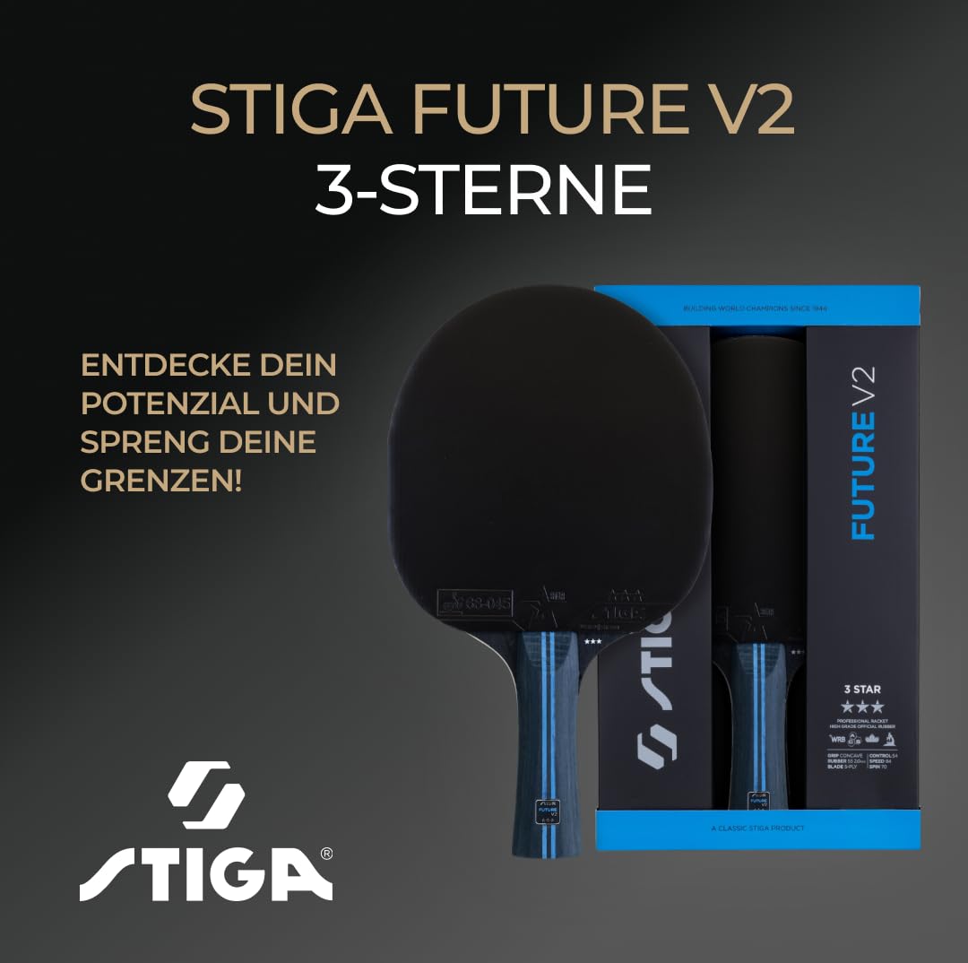 STIGA Tischtennisschläger Future V2-3-Sterne Profi-Schläger für offensives Spiel, ITTF-zugelassener Star 3 Belag, 2,0 mm Schwamm, WRB-Technologie, konkaver Griff, 5-schichtiges Holz
