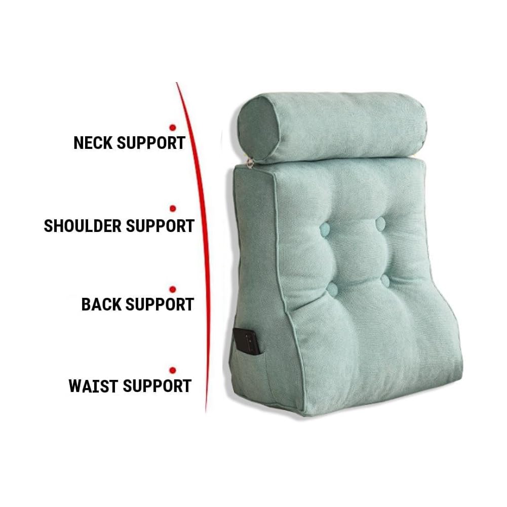 Almohada de respaldo para sofá cama con soporte de cuello desmontable, respaldo de posicionamiento para silla de oficina con funda de cojín lavable, 45 x 50 x 25 cm (70 x 50 x 25 cm, café claro)