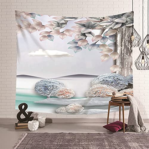 Tapiz de pared de poliéster KnSam, diseño de plantas en color beige suave y medidas 150x130cm