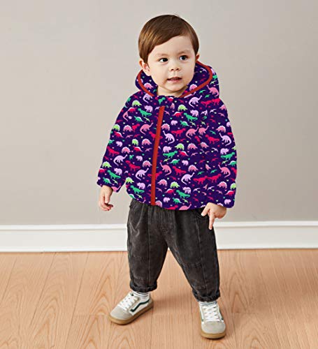 Baby Kids Winter Coats Hoods Ultralight Toddler Girl Dinosaur Puffer Coats Cute Zipper Cable Outwear Snowsuit for Snow Rain Or Cold Weather 6-12 Month - Thumbnail 5
