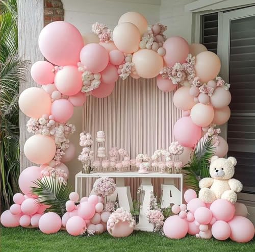 Image of Pastel Light Pink Balloons Double Stuffed Pink Balloon Garland Arch Kit Different Sizes 18 /12 /5 Inch For Birthday Baby Shower Gender Reveal Bridal Party Decorations