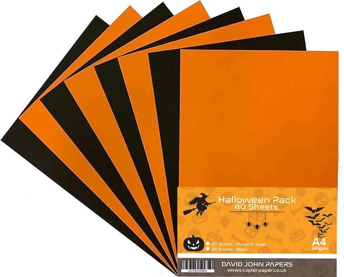 DJP Halloween Black & Orange A4 240gsm Coloured Card - Pack of 40 Sheets - 20 Orange & 20 Black, Orange,Black