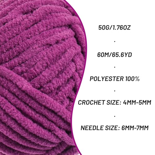 Image of 3 Packs Plush Chenille Chunky Crochet Yarn - Baby Yarn for Crocheting Soft - Velvet Yarns Knitting for Blankets Crafts - Fluffy Amigurumi Yarns 150g / 196.8yds (3 Dark Purple)