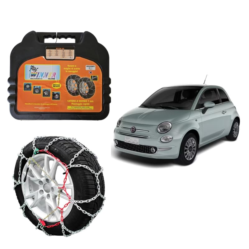 Catene da Neve 7 mm Compatibile con Fiat 500 175/65 R14, 185/55 R15, 195/45 R16...