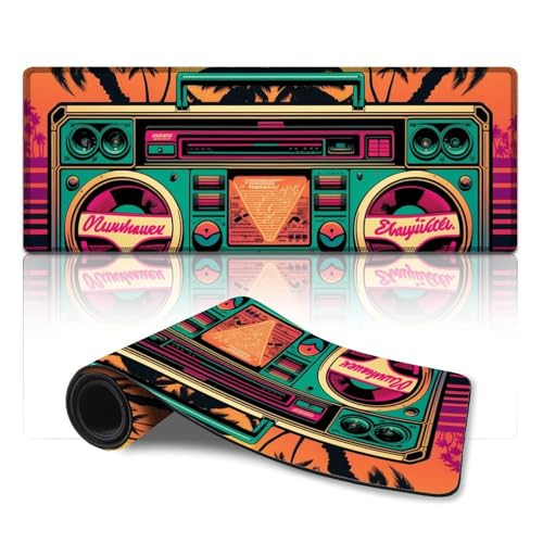 Tappetino per mouse da gioco con radio neon XL (30 x 80 cm) tappetino per tastiera con bordi cuciti per giochi, ufficio e casa