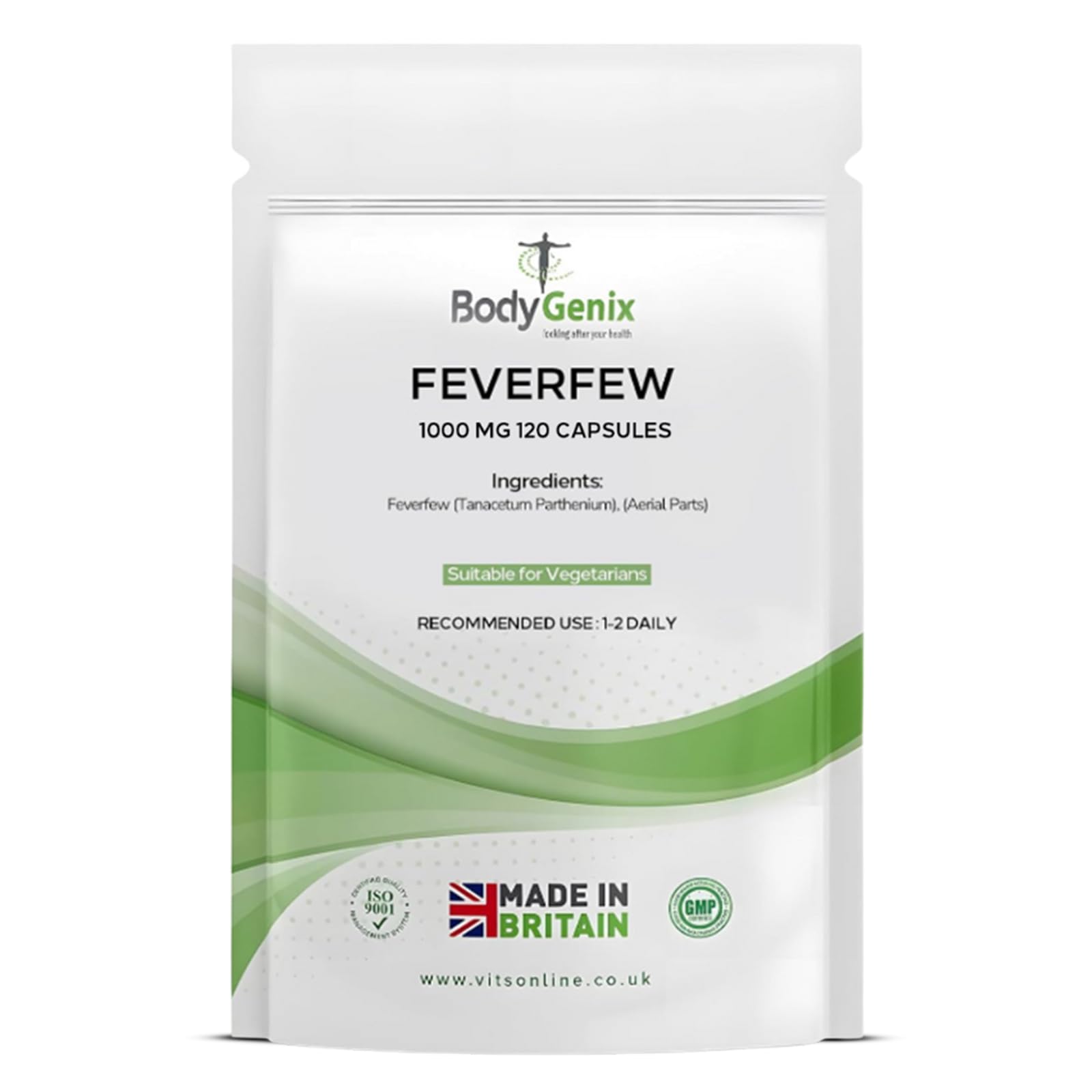Sponsored Ad – Feverfew 1000mg Capsules - Headaches Relief Joints Health Anti Inflammatory Natural Supplement - 120 Capsules 4 Month Supply