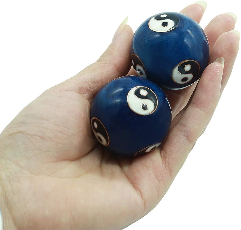 70% Off Discount BRABUD 1.4'' Cloisonne Health Hand Balls Carved Tai Chi Pattern Exercise Stress Balls Craft Collection BS143 (S, Blue)