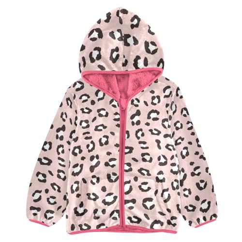 OTVEE Seamless Pink Leopard Skin Print Kids Hoodie Jacket Fall Spring Full Zip Warm Outwear Coat