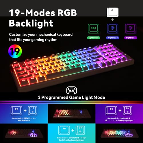 Image of Baytion Mechanical Gaming Keyboard, 99 Keys Wired Keyboard with Red Switches and RGB Backlit for iOS, Android and Windows, White