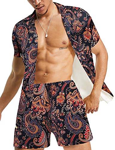 Daupanzees Men's Luxury Casual Button Down Short Sleeve Hawaiian Shirt Suits