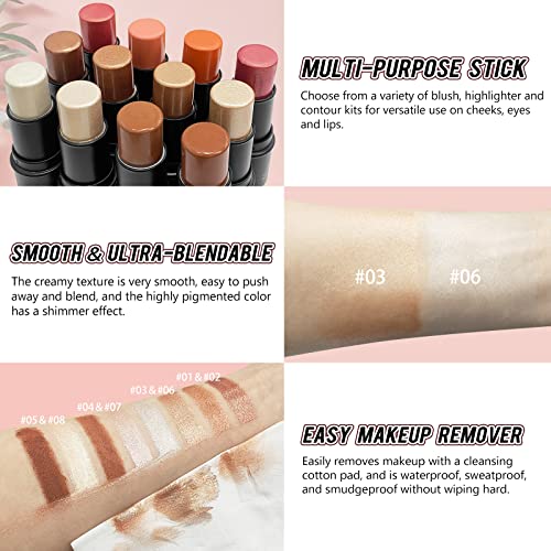 Lsxia 2Pcs Highlighter Stick Cream Contour Stick Makeup Kit, Shimmer Highlighter And Bronzer Stick Contour Wand, Water-Proof Long Lasting Smooth Face Brightens & Shades Contouring Stick Illuminator Makeup -Highlighter (#03 Champagne Gold #06 Silver) #TOP5