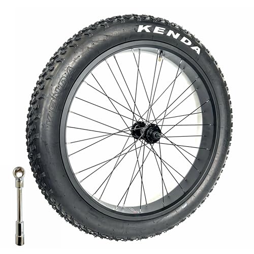 Electric Fat Bike Front Wheel 26''x4.0 with Tire Bearing Hub 12GA Spokes Black Alloy Aluminum Snow Bicycle fatbike Rim Wheel 26 Bolt On