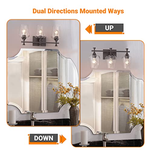 Qingmiao Bathroom Light Fixtures, 3 Light Bathroom Vanity Light, Industrial Bathroom Lights Over Mirror, Metal Modern Vanity Lights For Bathroom, Farmhouse Wall Sconce Lighting With Clear Glass Shade #TOP3