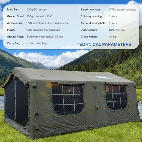 Luxury Large Inflatable Canvas Camping Tent, Skylight Stove Jack - Image 3