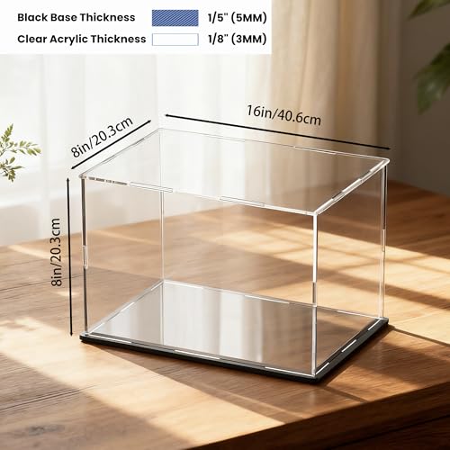 Image of Acrylic Display Case for Collectibles and Toys, Versatile Clear Acrylic Display Box with Black Base for Showcase and Displaying, 16x8x8-inch